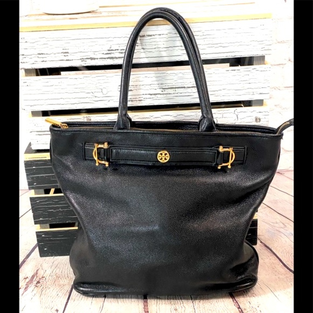 Tory Burch Horsebit Jaden Pebbled Leather Tote Bag, Black